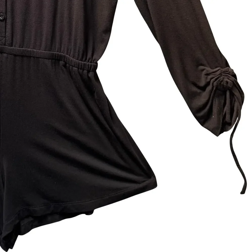 Nordstrom Lingerie Button Bodice Modal One Piece Lounger Romper Women M Black